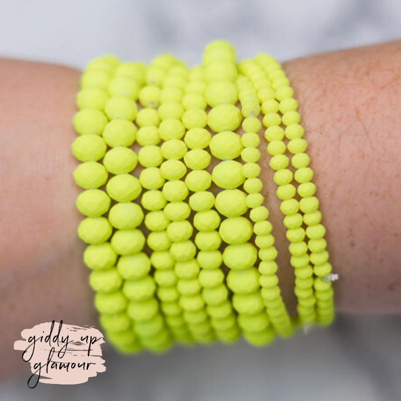 Nine Piece Crystal Bracelet Set in Neon Yellow - Giddy Up Glamour Boutique