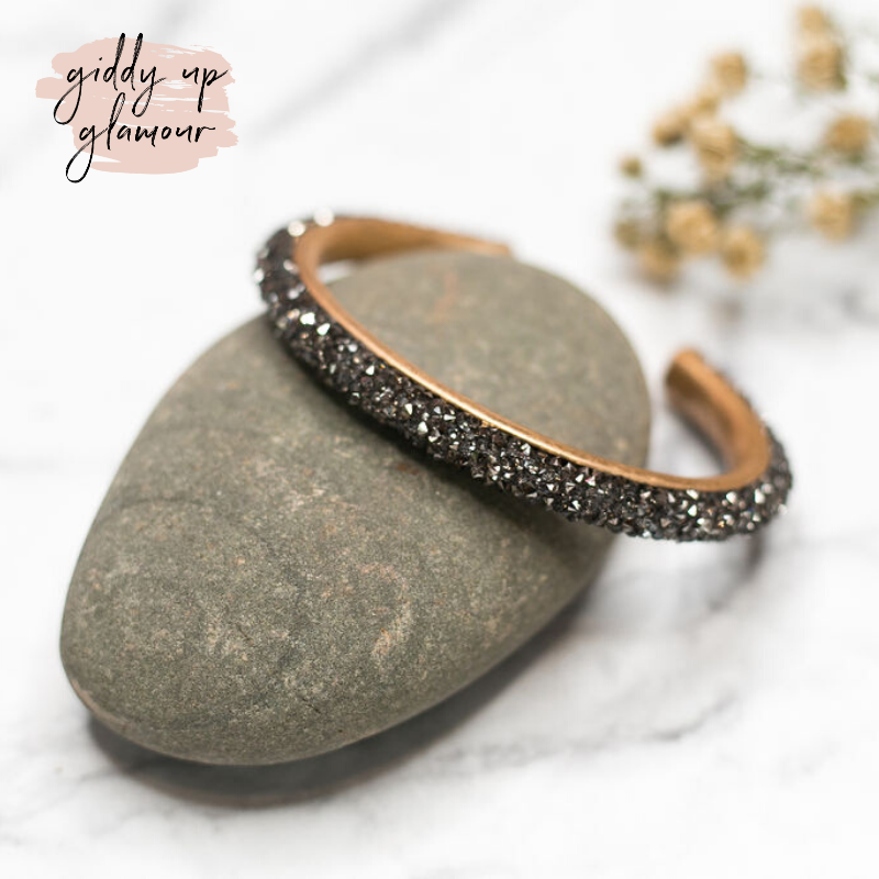 Crystal Cuff Bracelet in Black - Giddy Up Glamour Boutique