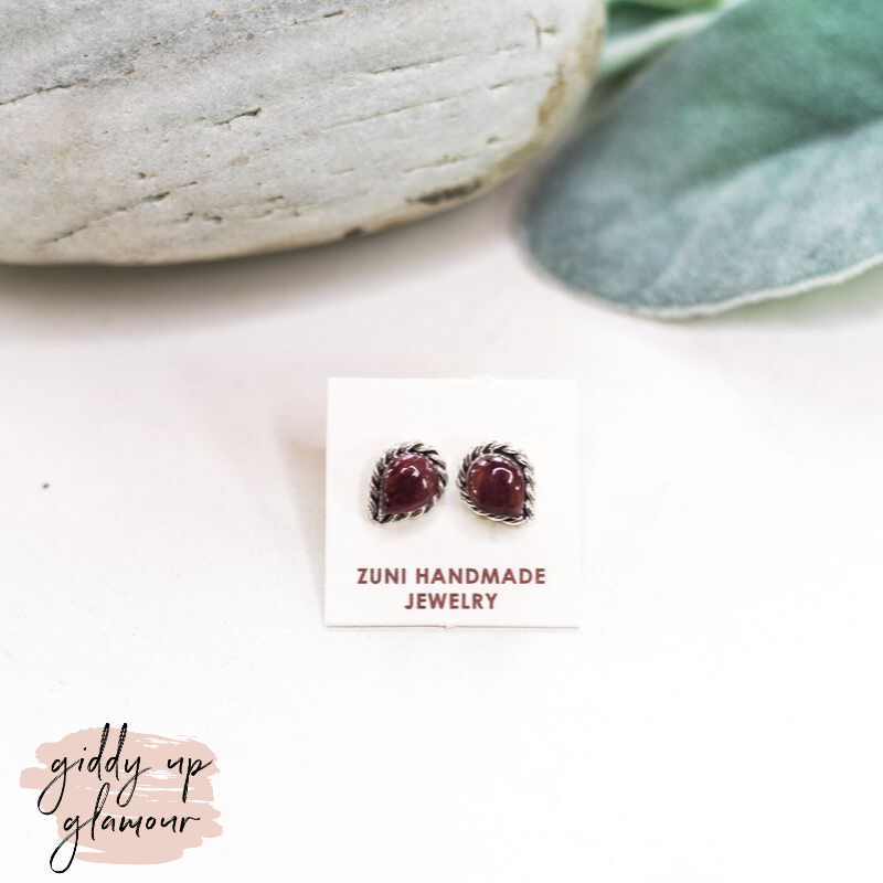 Zuni | Zuni Handmade Teardrop Stud Earrings in Purple Spiny Oyster - Giddy Up Glamour Boutique