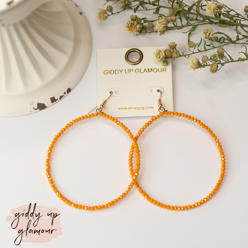 Crystal Beaded Circle Hoop Earrings in Marigold Yellow - Giddy Up Glamour Boutique