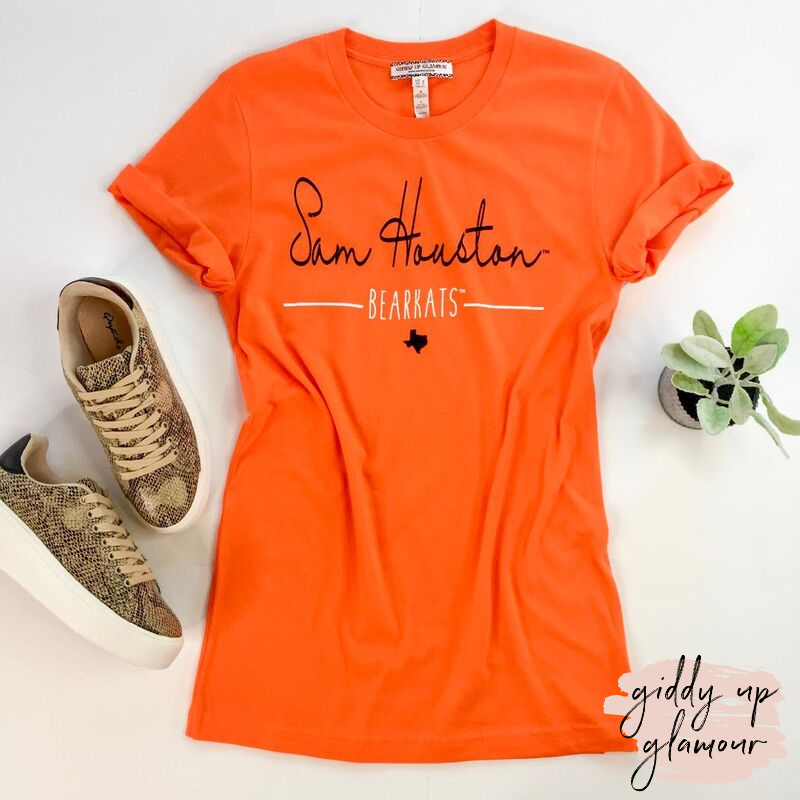 SHSU | Sam Houston Bearkats Cursive Short Sleeve Tee Shirt in Orange - Giddy Up Glamour Boutique