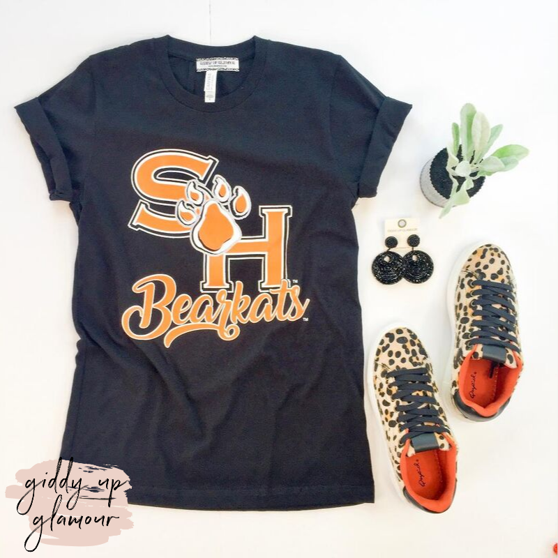 SHSU | SH Bearkats Logo Short Sleeve Tee Shirt in Black - Giddy Up Glamour Boutique