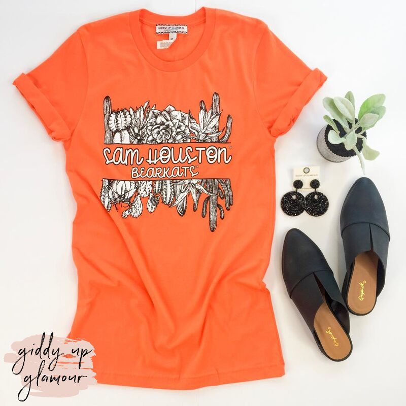 SHSU | Sam Houston Bearkats Cactus Short Sleeve Tee Shirt in Orange - Giddy Up Glamour Boutique