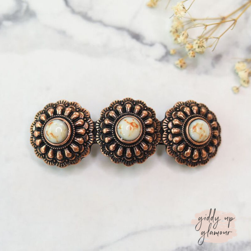 Copper Tone Concho Hair Clip with Ivory Stones - Giddy Up Glamour Boutique