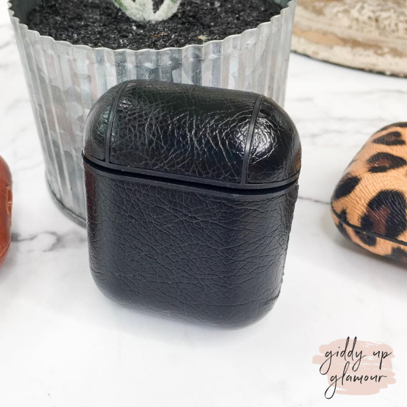 Protective AirPods Case in Black Leather - Giddy Up Glamour Boutique