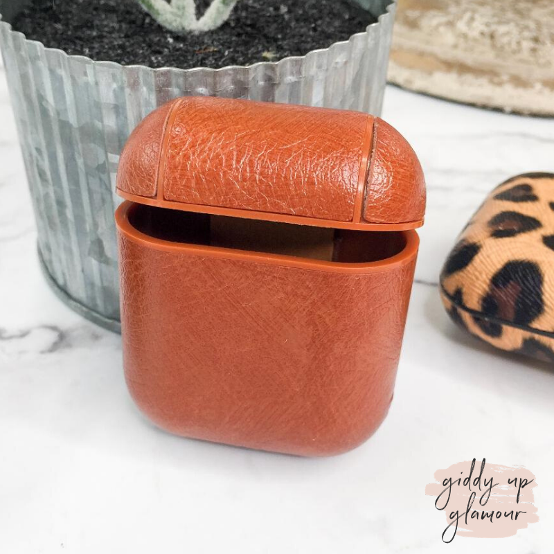 Protective AirPods Case in Tan Leather - Giddy Up Glamour Boutique