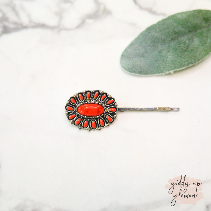 trendy womens hair pin orange and silver cluster