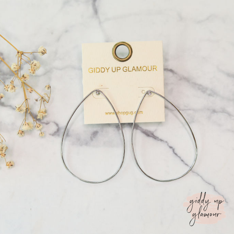 Crystal Post Wire Teardrop Earrings in Silver - Giddy Up Glamour Boutique