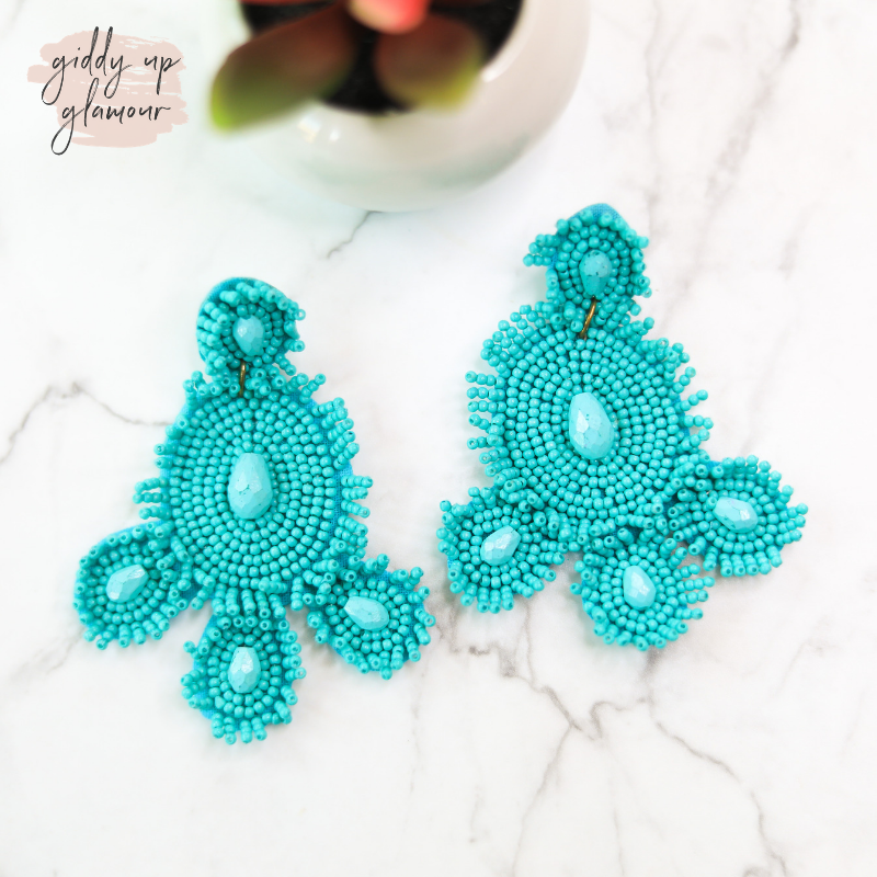 Circular Beaded Statement Earrings in Turquoise - Giddy Up Glamour Boutique