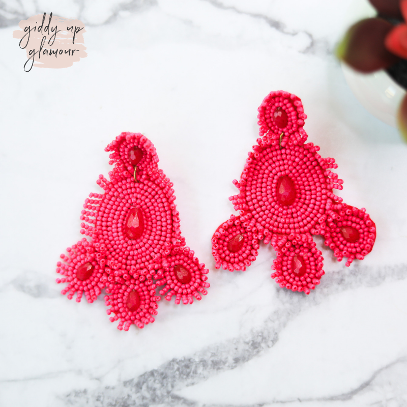 trendy womens jewelry fuchsia statement seed bead earrings