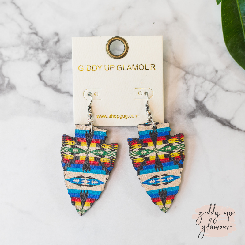 Arrowhead Wooden Earrings in Aztec - Giddy Up Glamour Boutique