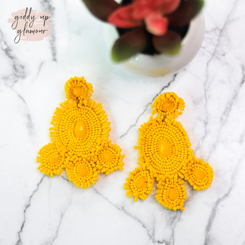 trendy womens jewelry yellow seed bead statement earrings
