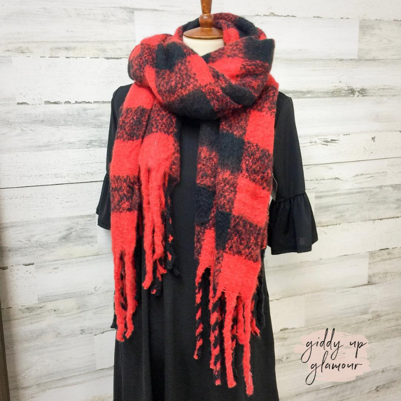 buffalo plaid scarf in red | warm snuggle scarf for winter | buffalo plaid scarf for fall and christmas 