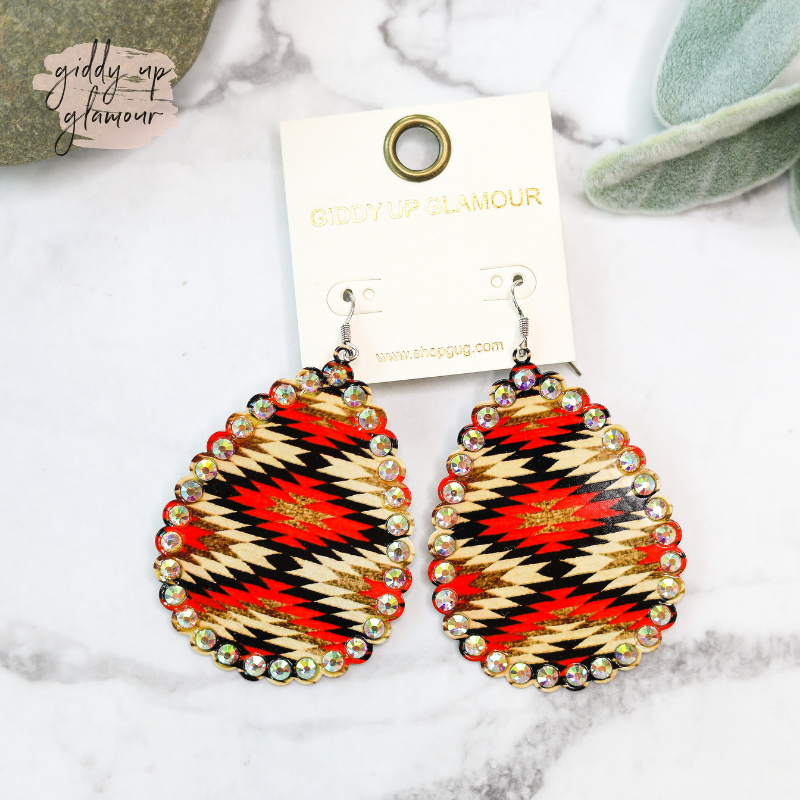 Scalloped Aztec Teardrop Earrings in Red and Gold - Giddy Up Glamour Boutique