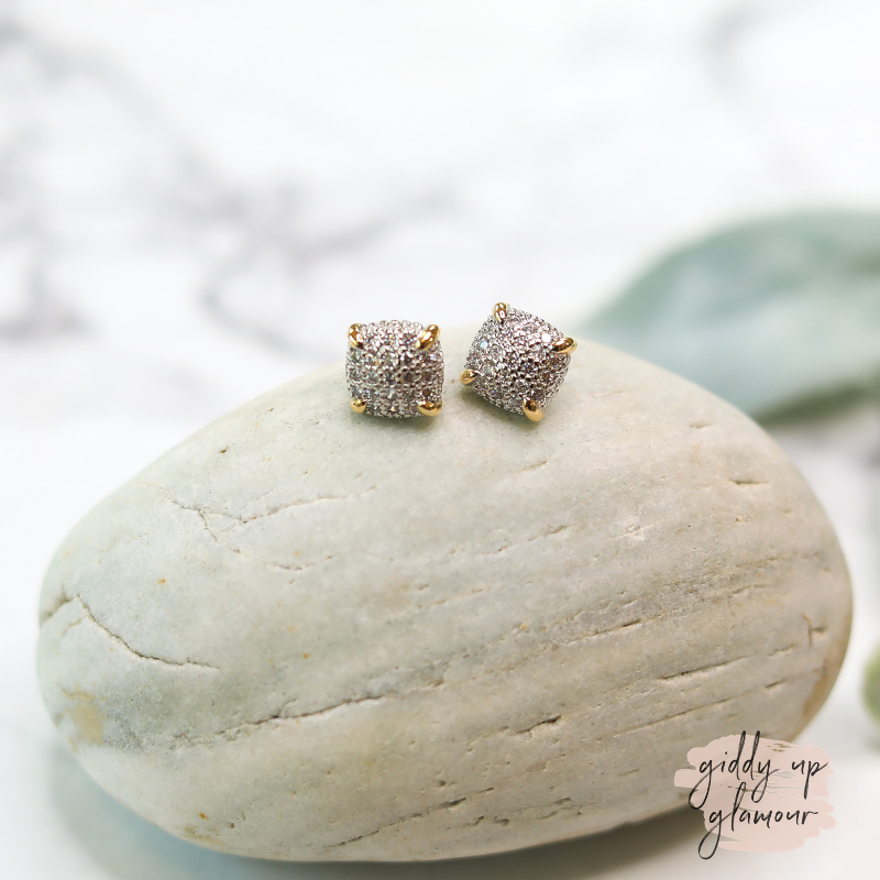 CZ Pave Posted Stud Earrings - Giddy Up Glamour Boutique