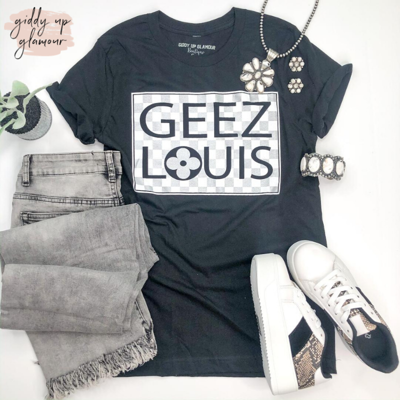 Geez Louis Short Sleeve Tee Shirt in Black - Giddy Up Glamour Boutique