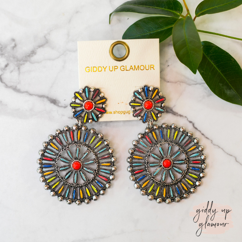 Double Circle Cluster Earrings in Multi - Giddy Up Glamour Boutique