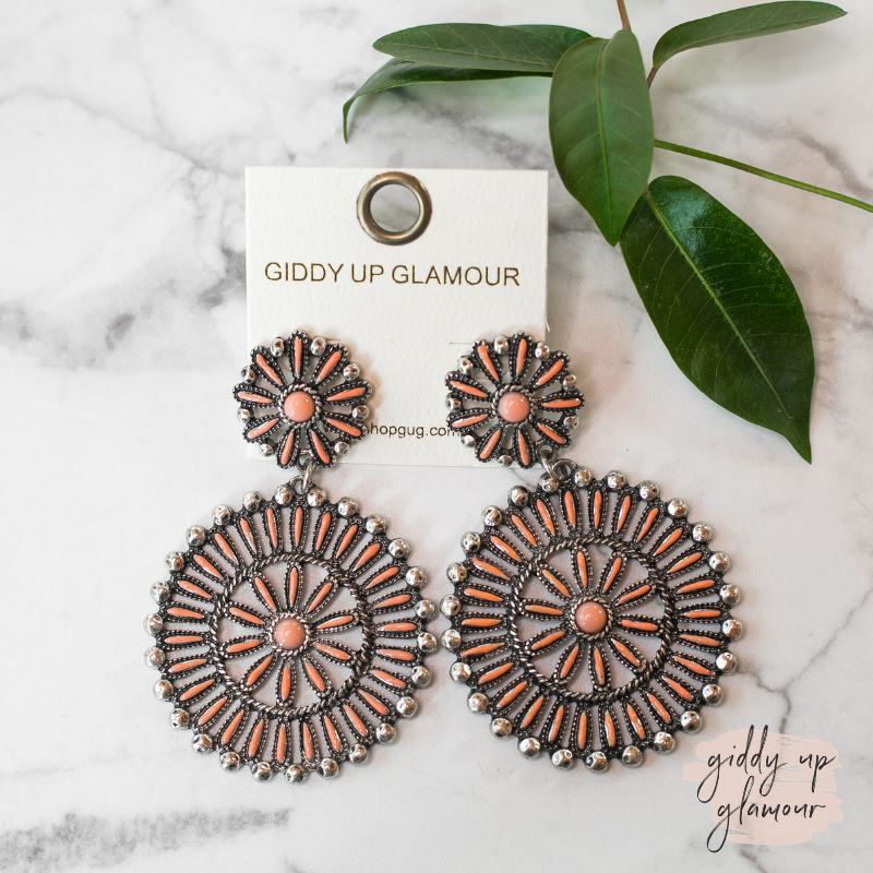 Double Circle Cluster Earrings in Coral