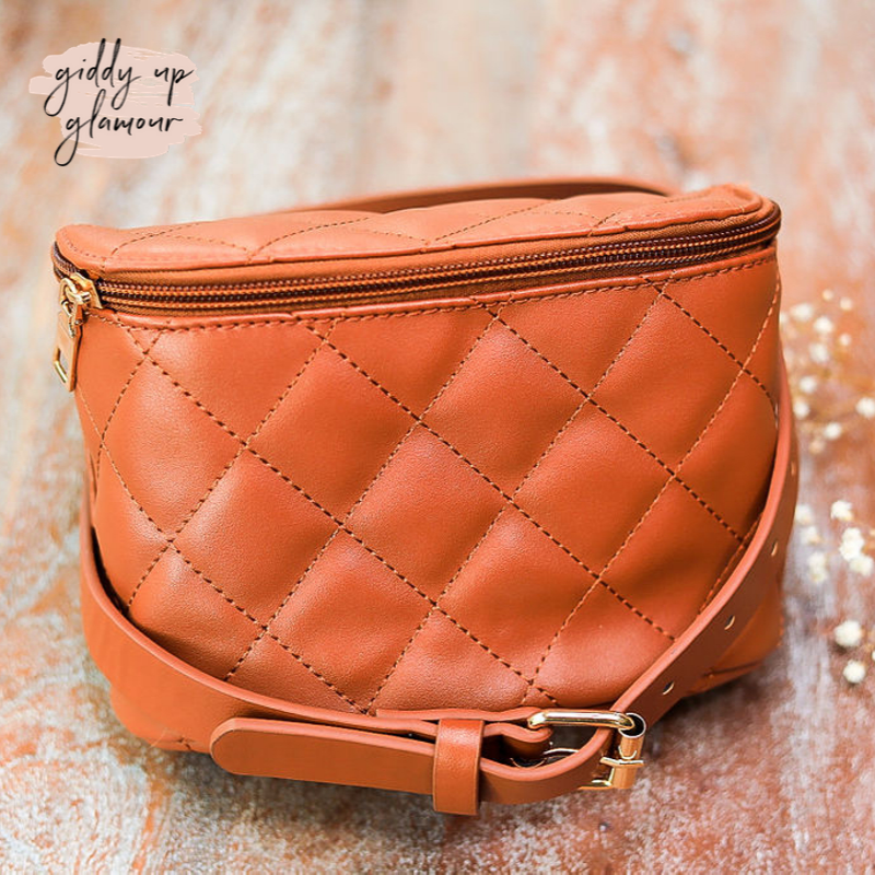 Quilted Fanny Pack in Cognac - Giddy Up Glamour Boutique