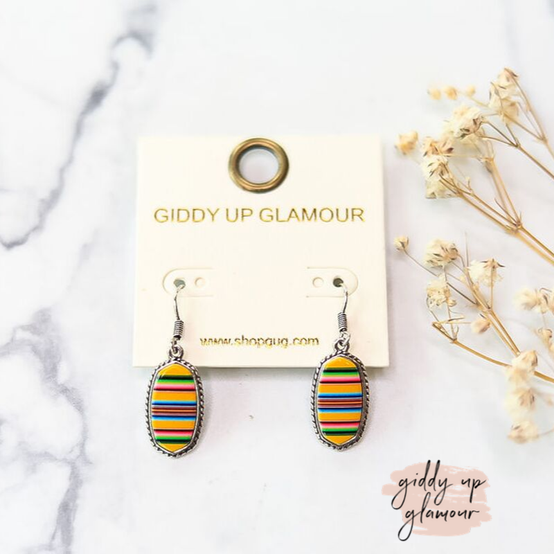 Small Oval Dangle Earrings in Yellow Serape - Giddy Up Glamour Boutique
