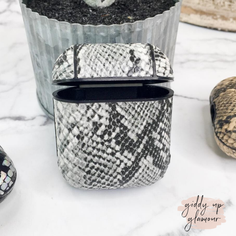 Protective AirPods Case in Black Snakeskin Print - Giddy Up Glamour Boutique