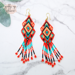 trendy womens jewelry seed bead native american earrings in red