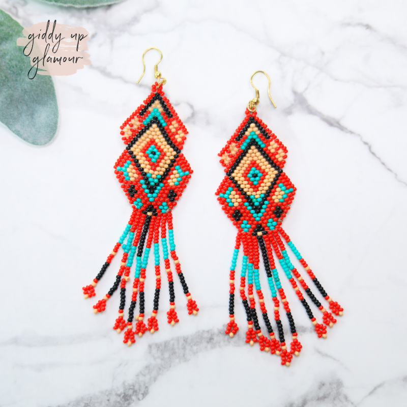 trendy womens jewelry seed bead native american earrings in red