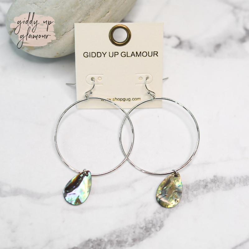 trendy womens jewelry silver hoop earrings with abalone shell charm
