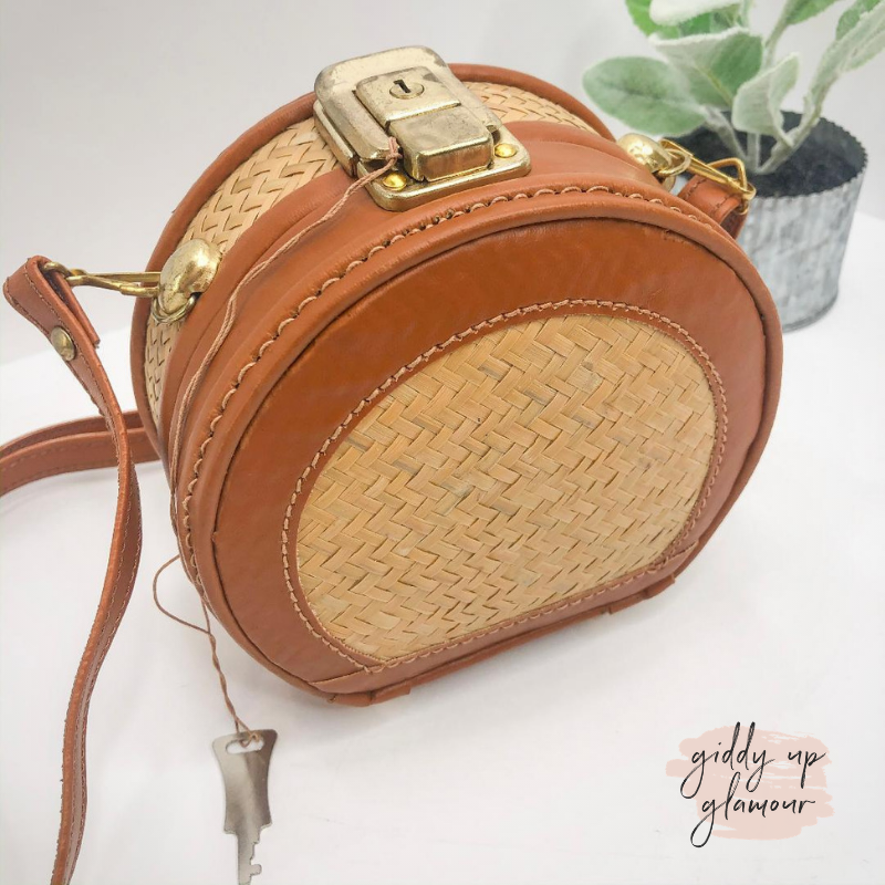 Resort Classic Mini Round Wicker and Cognac Bag - Giddy Up Glamour Boutique