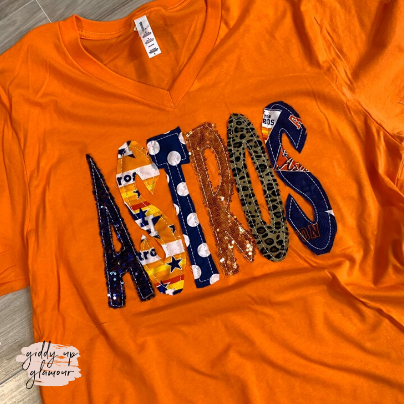 Go Astros Short Sleeve Tee in Orange with Keyhole 3XL