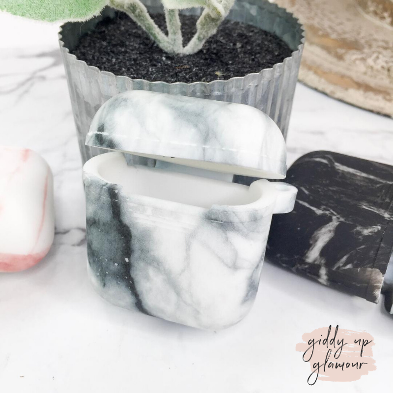 Protective AirPods Case in White Marble - Giddy Up Glamour Boutique
