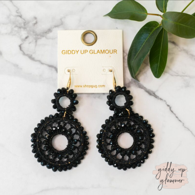 Crocheted Earrings with Beaded Trim in Black - Giddy Up Glamour Boutique