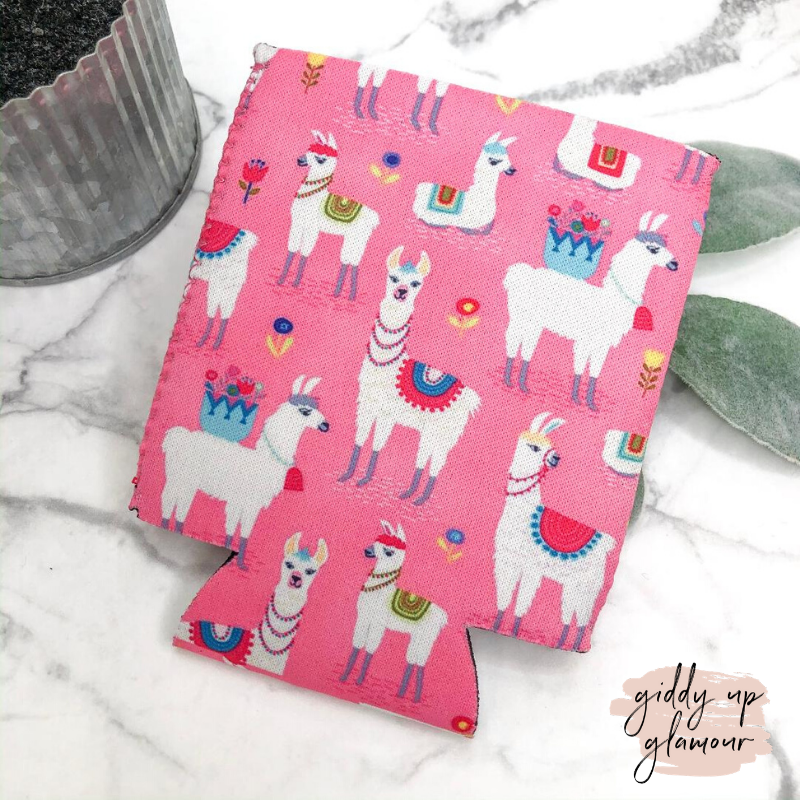 Boho Llama Koozie in Pink - Giddy Up Glamour Boutique