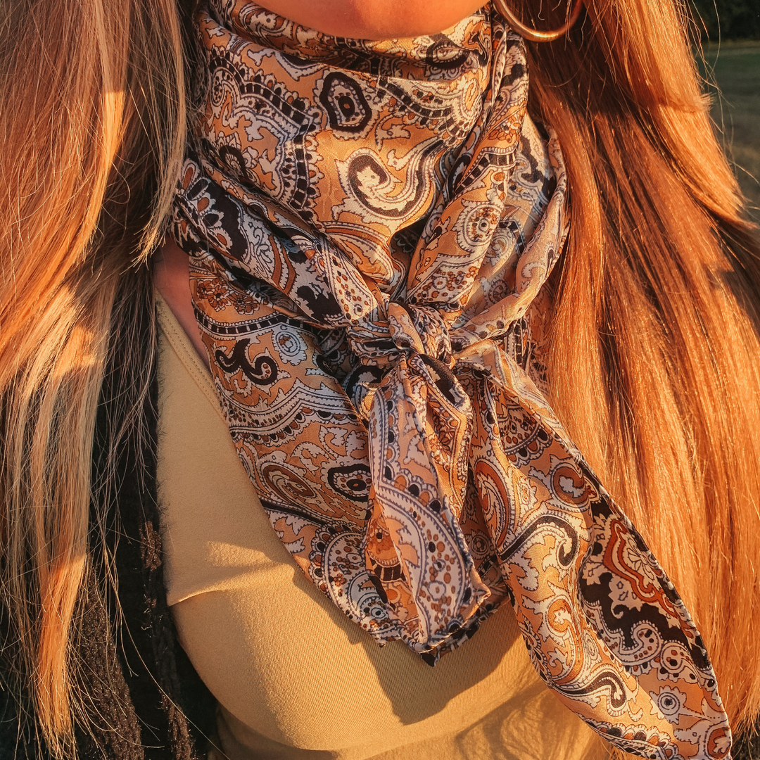 Paisley Wild Rag in Tan and Black - Giddy Up Glamour Boutique