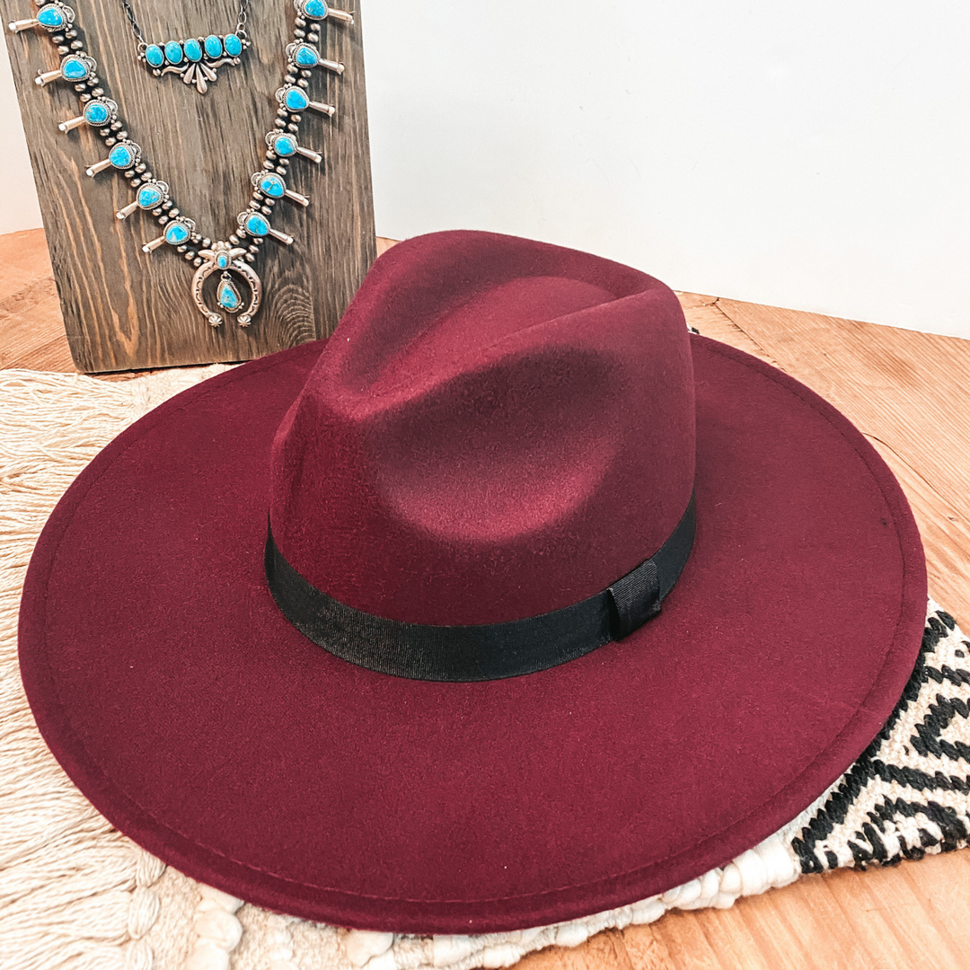 Gone for the Day Faux Felt Hat with Black Band in Burgundy - Giddy Up Glamour Boutique