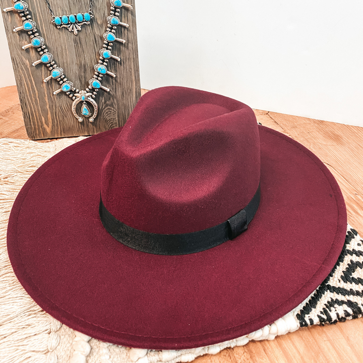 Gone for the Day Faux Felt Hat with Black Band in Burgundy - Giddy Up Glamour Boutique