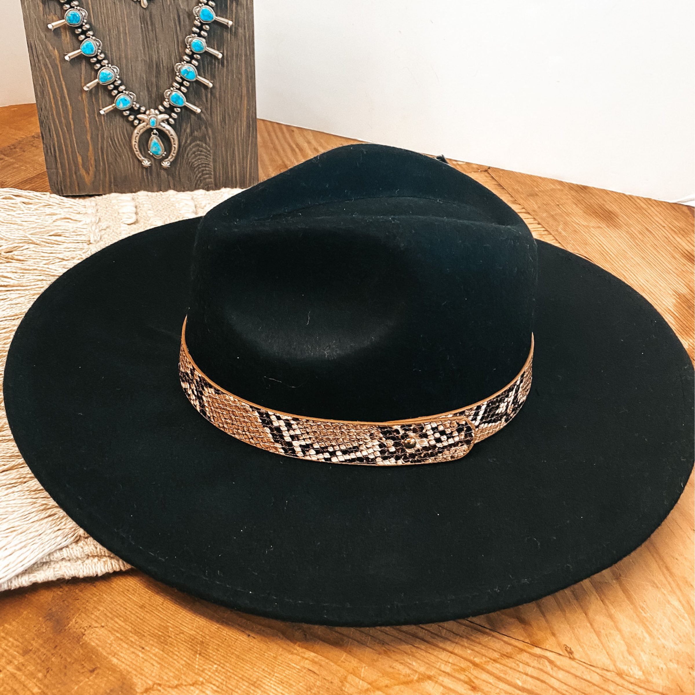 Gambling Problem Snakeskin Print Band Faux Felt Hat in Black - Giddy Up Glamour Boutique