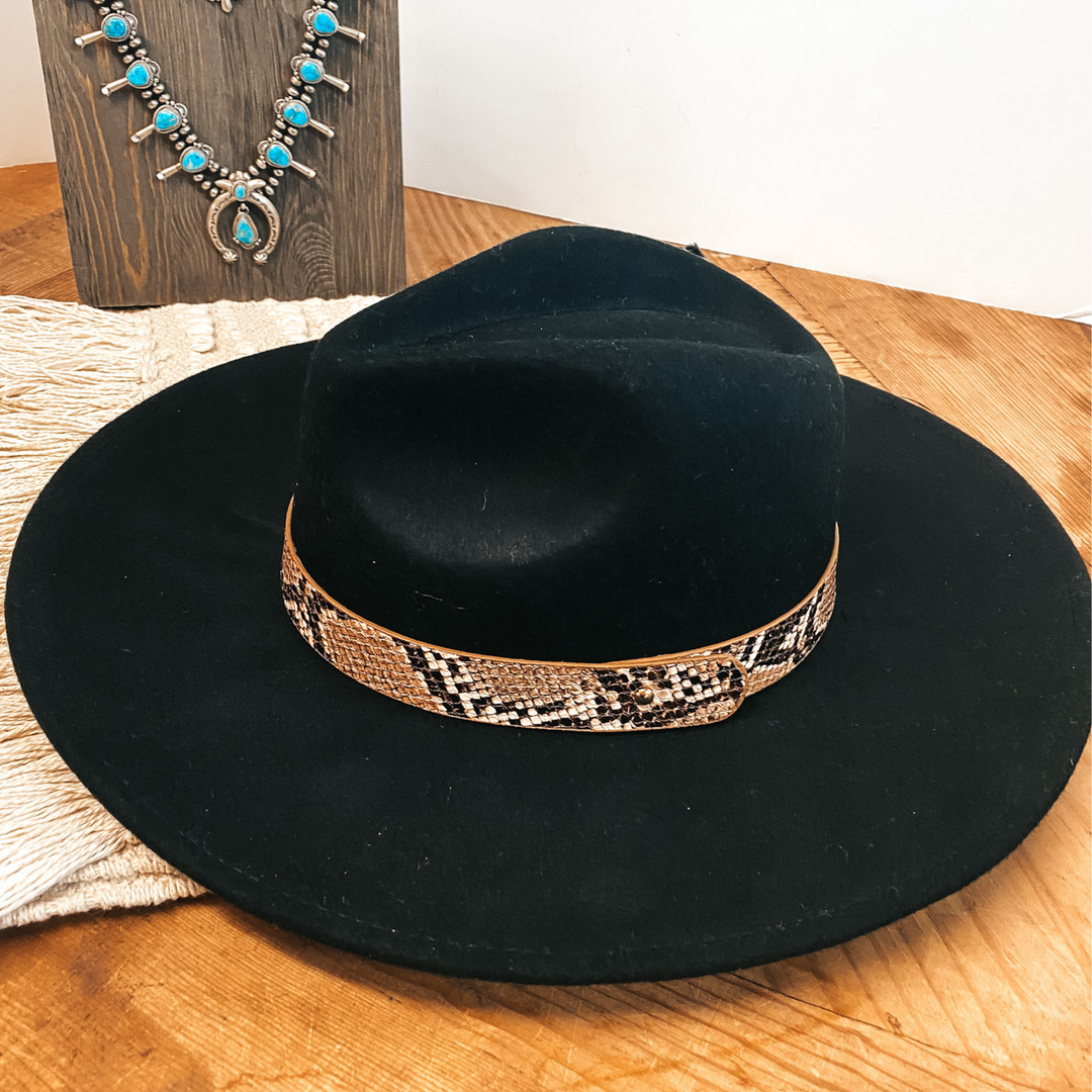 Gambling Problem Snakeskin Print Band Faux Felt Hat in Black - Giddy Up Glamour Boutique