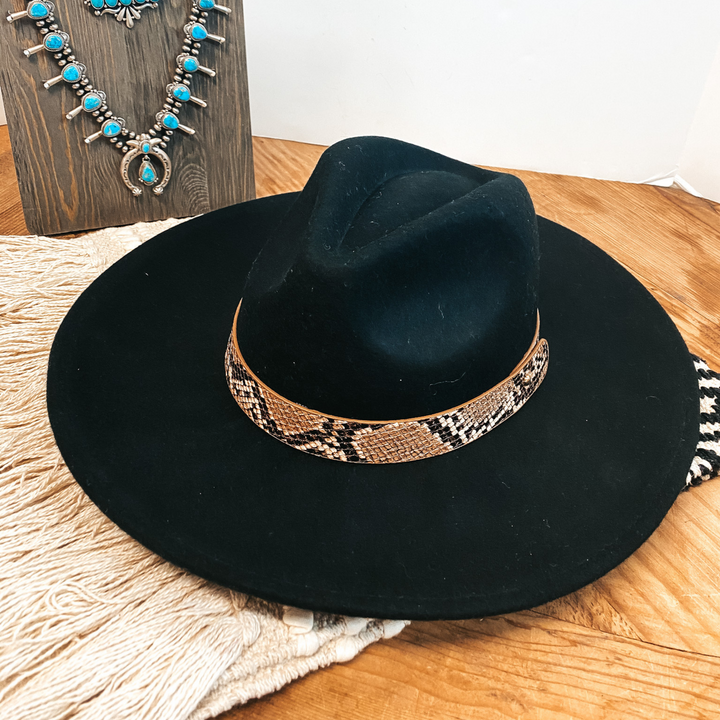 Gambling Problem Snakeskin Print Band Faux Felt Hat in Black - Giddy Up Glamour Boutique