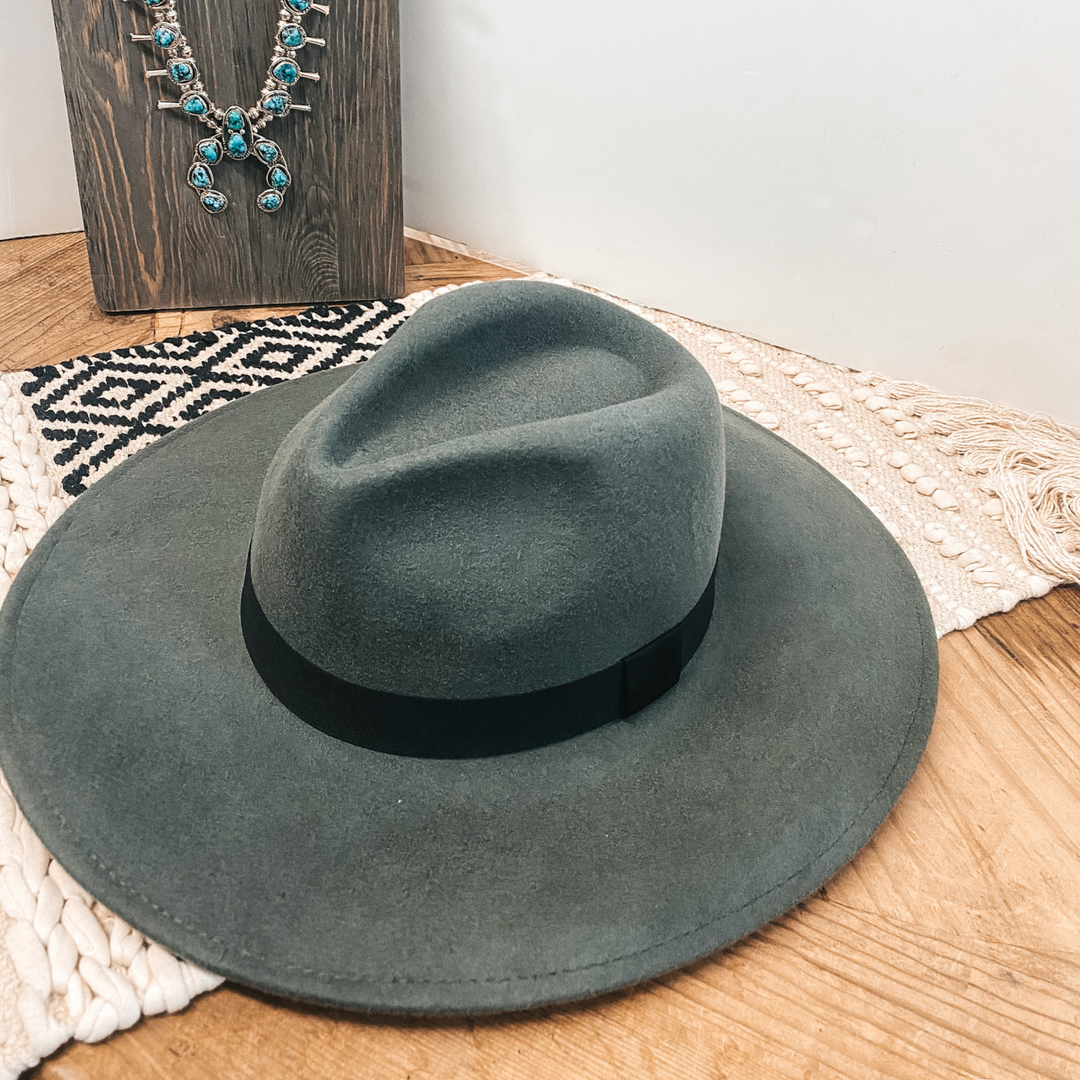 Gone for the Day Faux Felt Hat with Black Band in Charcoal - Giddy Up Glamour Boutique