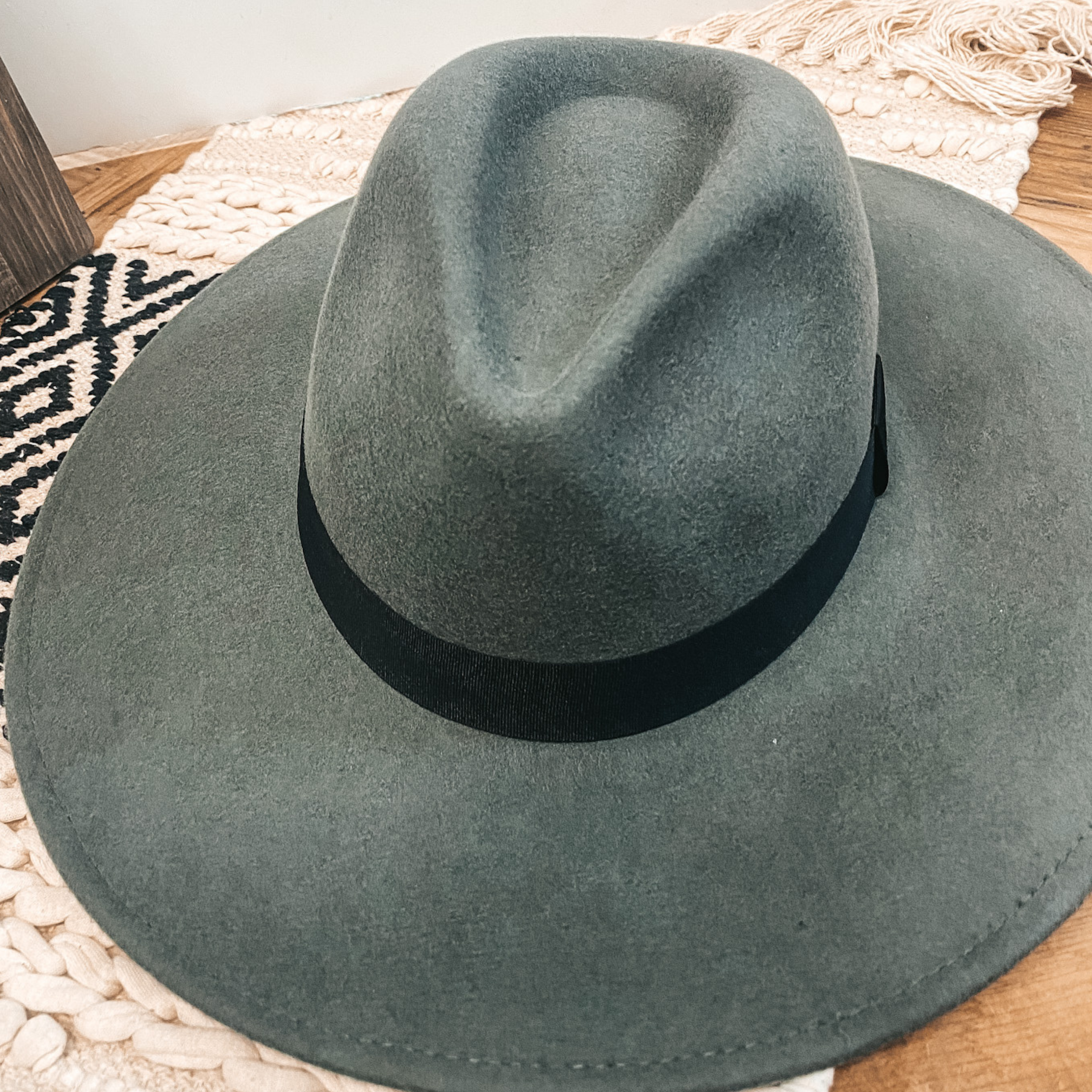 Gone for the Day Faux Felt Hat with Black Band in Charcoal - Giddy Up Glamour Boutique