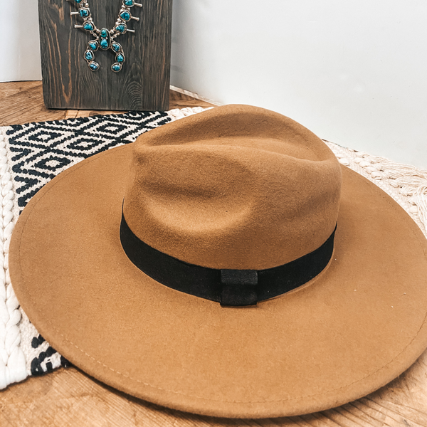 Gone for the Day Faux Felt Hat with Black Band in Tan
