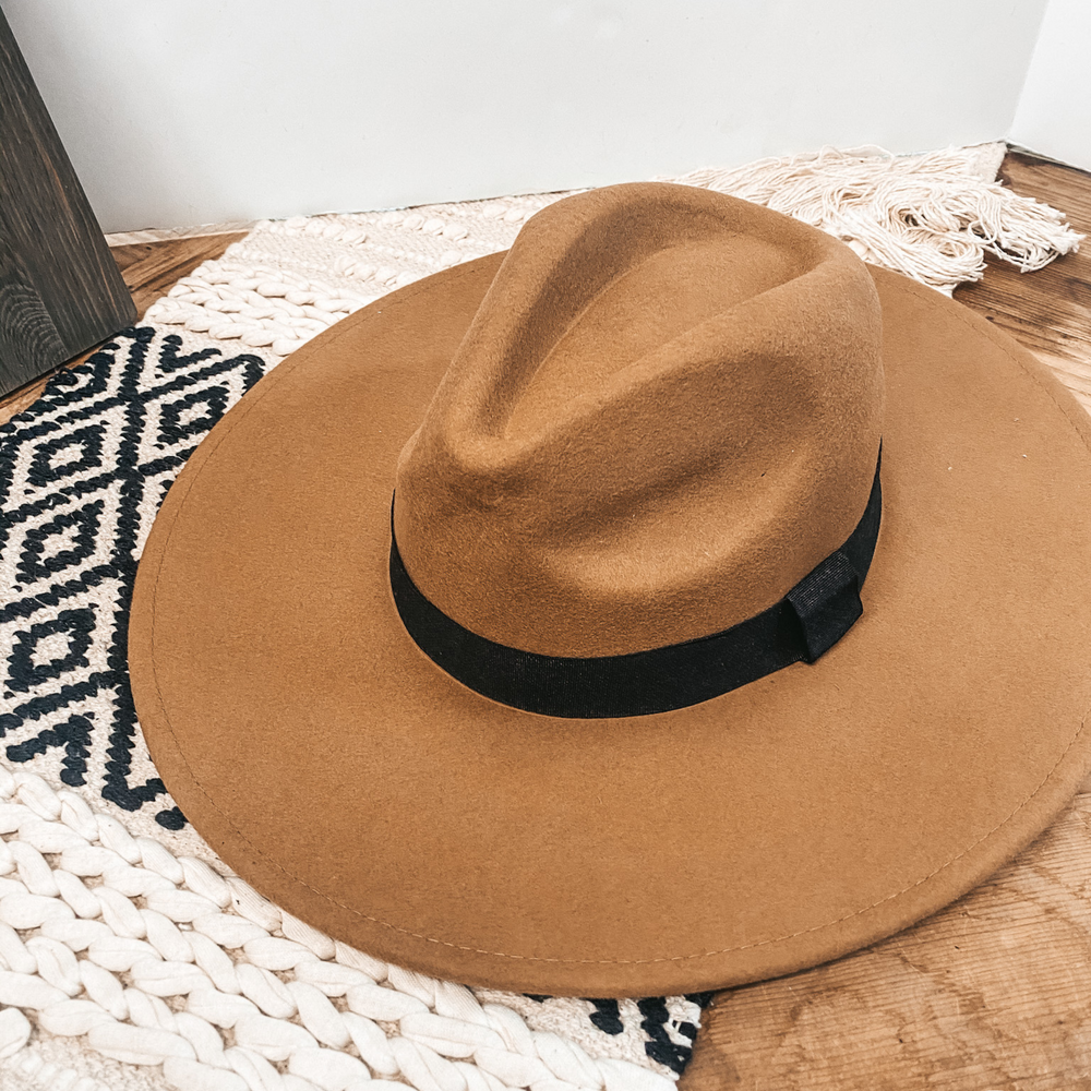 Gone for the Day Faux Felt Hat with Black Band in Tan - Giddy Up Glamour Boutique