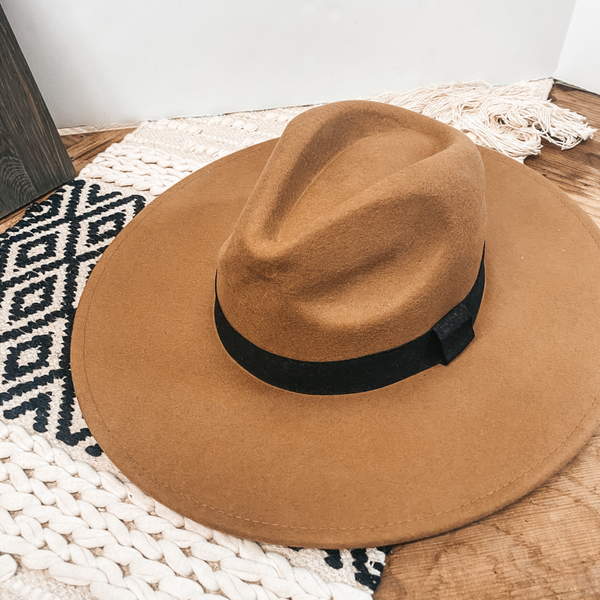 Gone for the Day Faux Felt Hat with Black Band in Tan