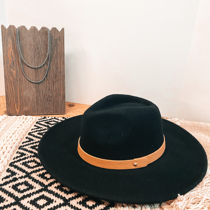 Gambling Problem Tan Band Faux Felt Hat in Black - Giddy Up Glamour Boutique