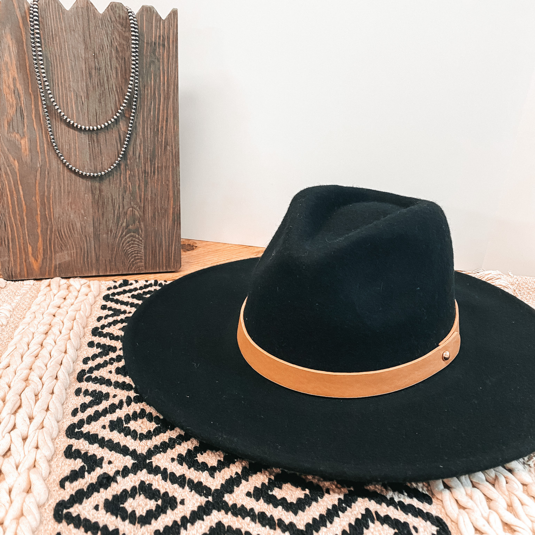 Gambling Problem Tan Band Faux Felt Hat in Black - Giddy Up Glamour Boutique