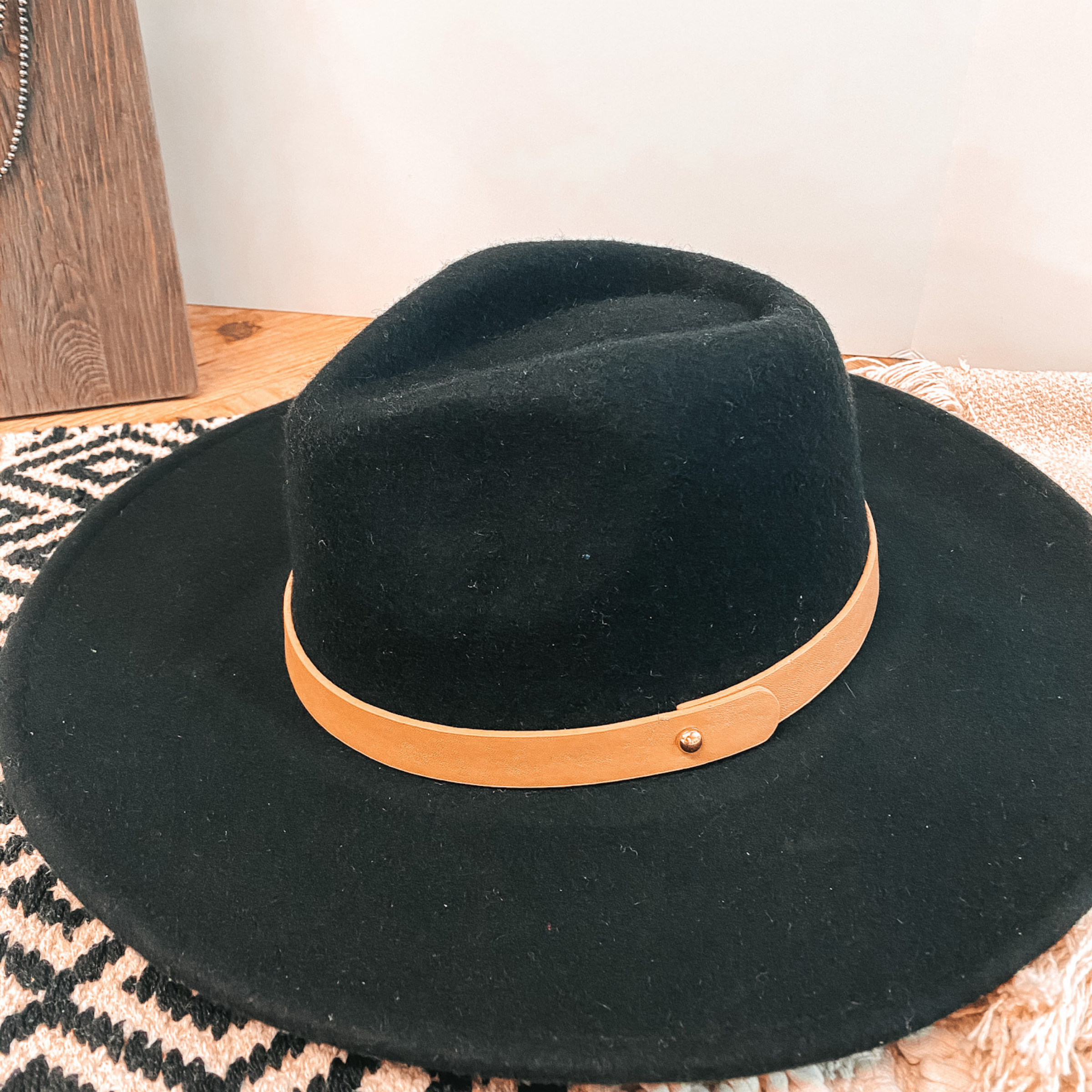 Gambling Problem Tan Band Faux Felt Hat in Black - Giddy Up Glamour Boutique