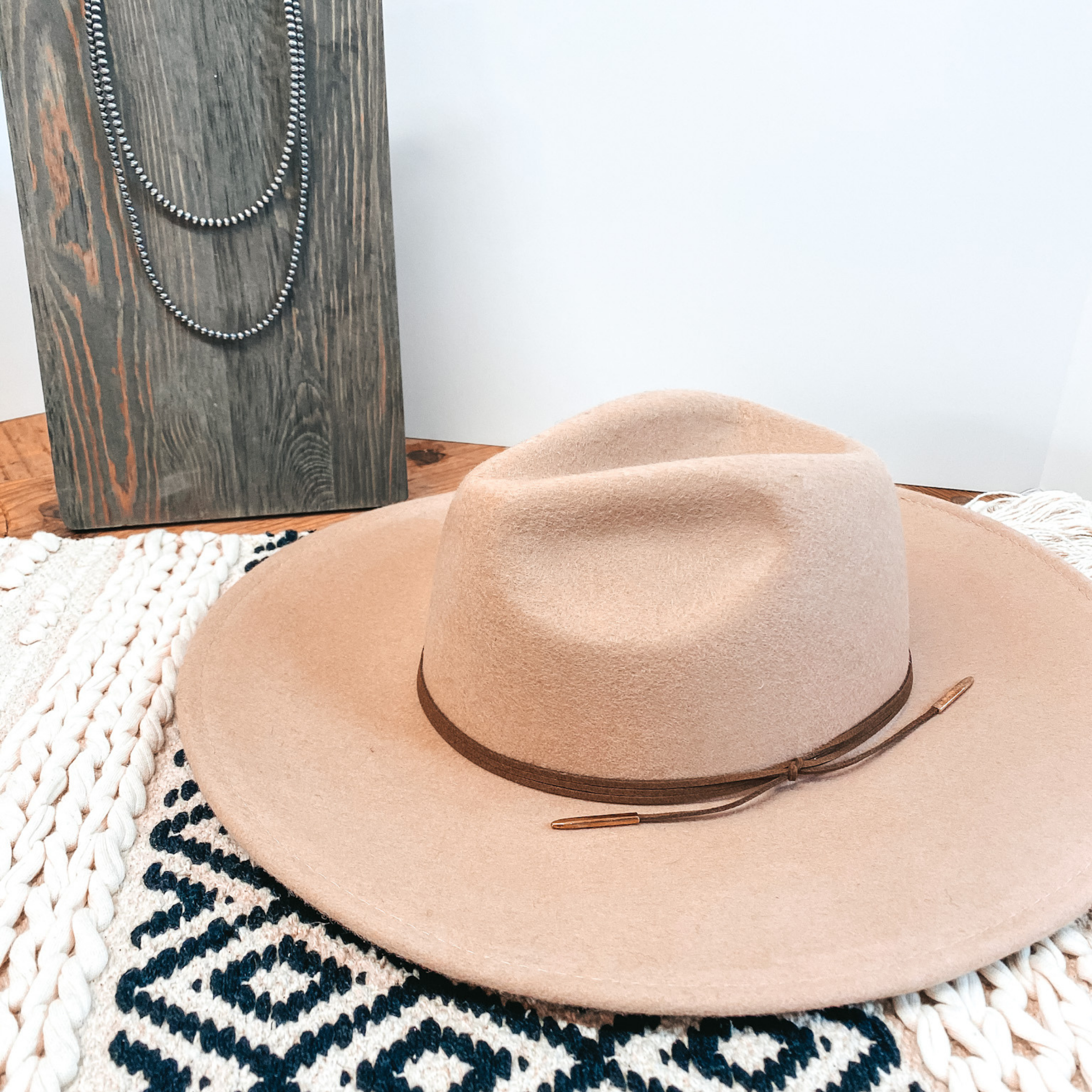 Arizona Skies Felt Hat with Wrapped Leather Band in Beige - Giddy Up Glamour Boutique