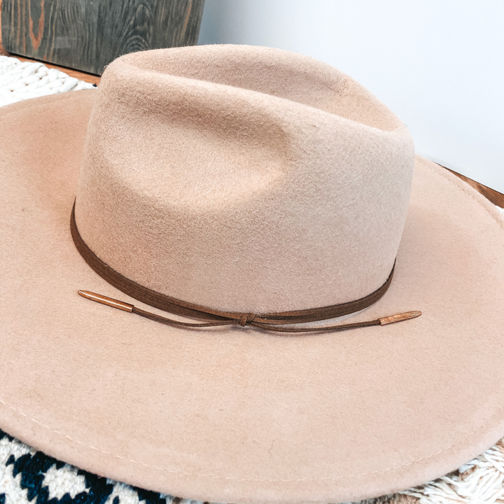 Arizona Skies Felt Hat with Wrapped Leather Band in Beige - Giddy Up Glamour Boutique