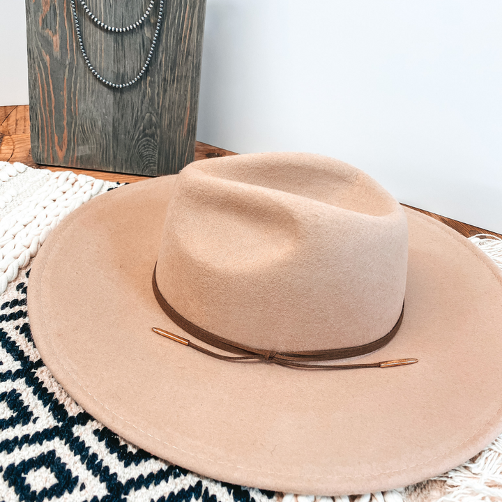 Arizona Skies Felt Hat with Wrapped Leather Band in Beige - Giddy Up Glamour Boutique
